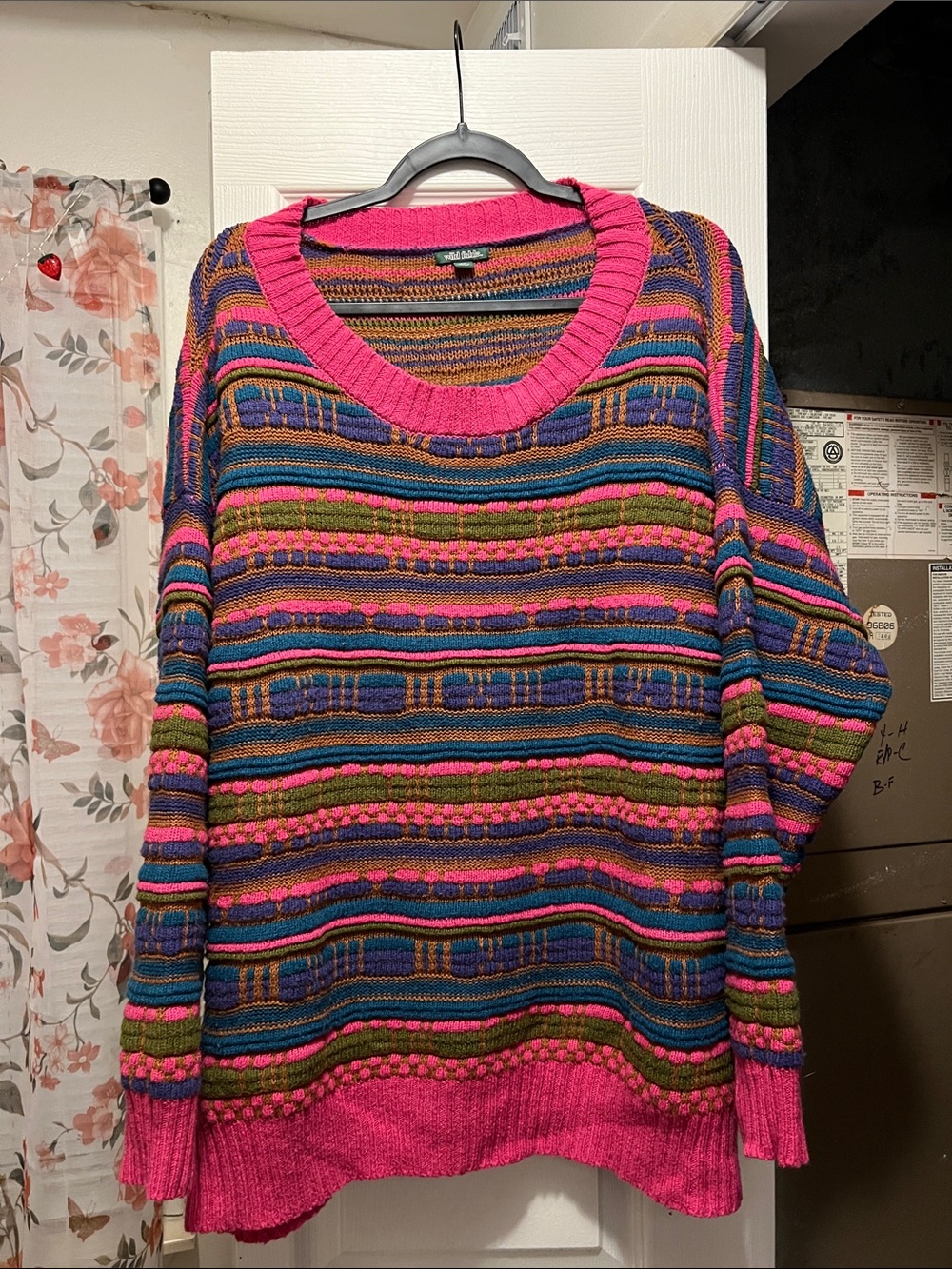 wild fable Bright Pink Multicolor Striped Scoop Neck Sweater